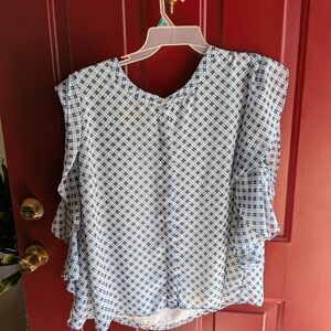 Chic Blue Patterned Women's Blouse